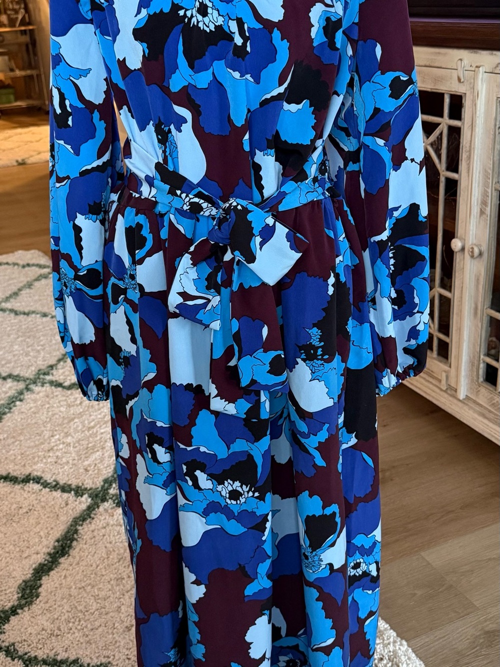 Who What Wear Blue Multi Floral Midi/Maxi Dress with Tie Waist NWT L